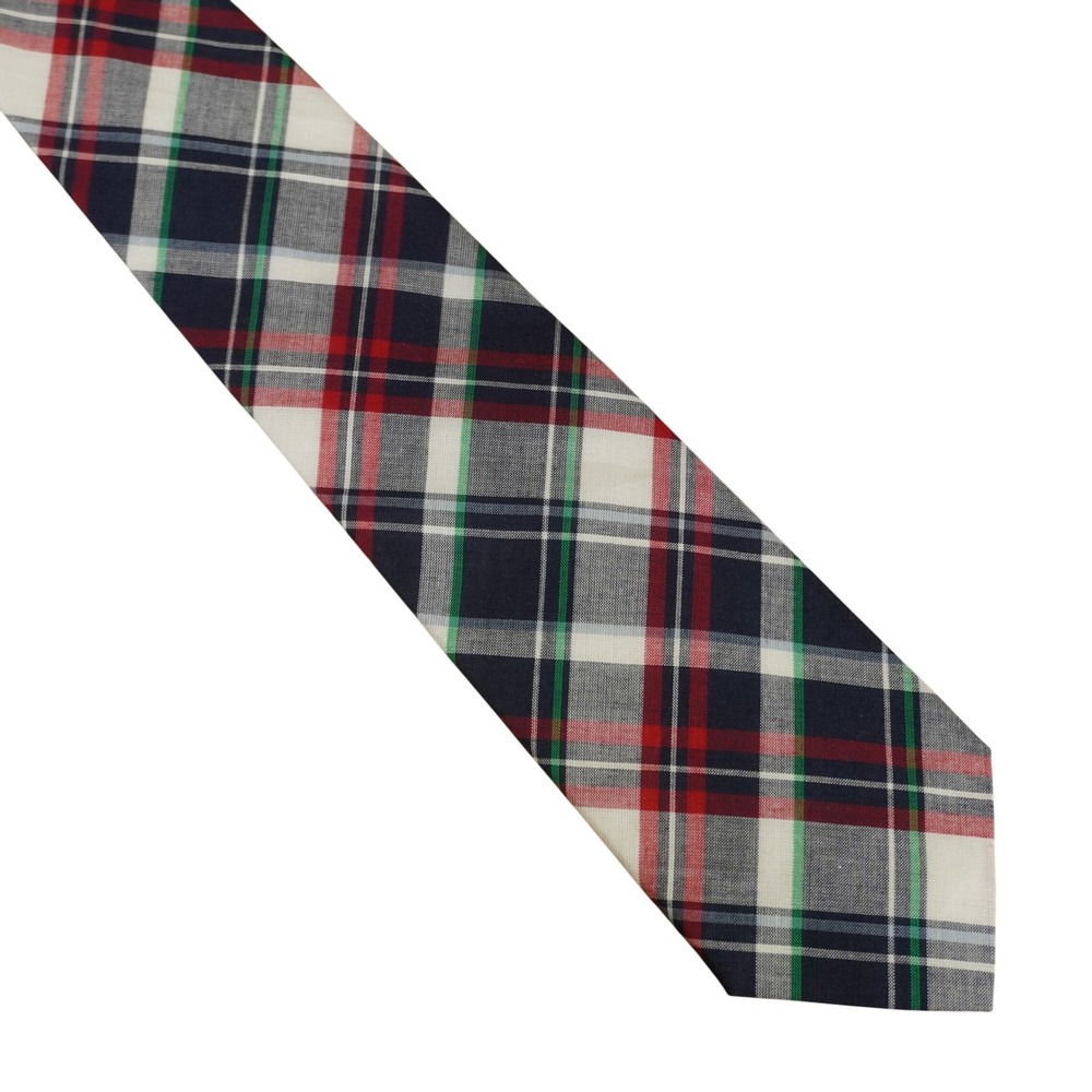 Brooks Brothers 346 Preppy Plaid Red White & Blue Cotton Tie Mens Necktie NWT